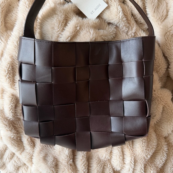 St. Agni brown leather woven shoulder bag tote - Picture 4 of 7